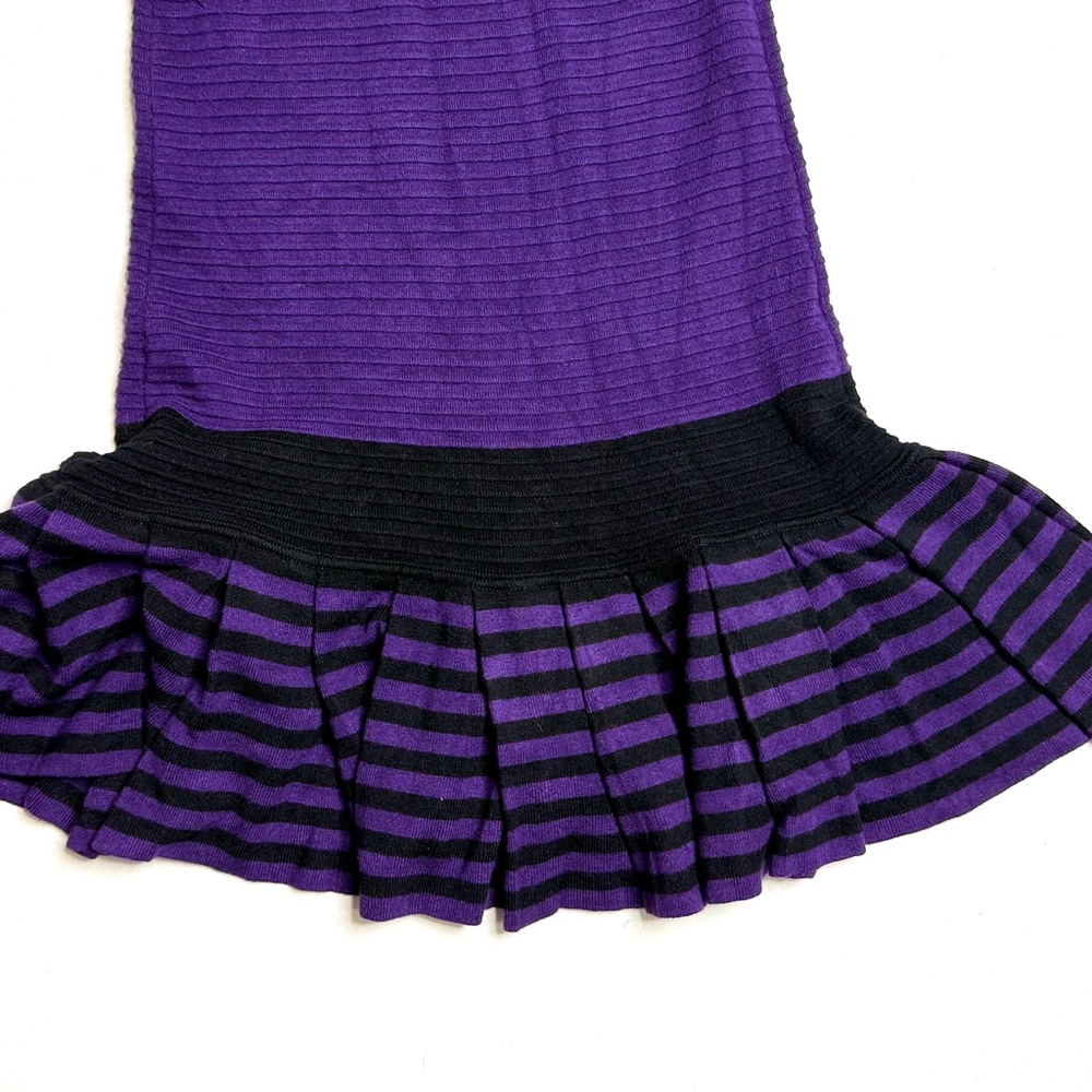 Karen Millen Purple and Black Ribbed Knit Dress Ruffle Hem Midi Size 1 Flawed - Picture 7 of 8